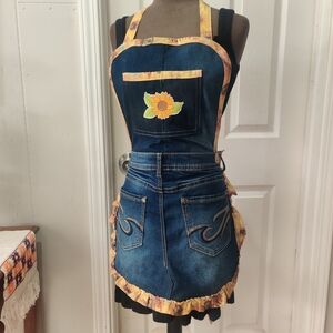 Denim Apron with Sunflower Design